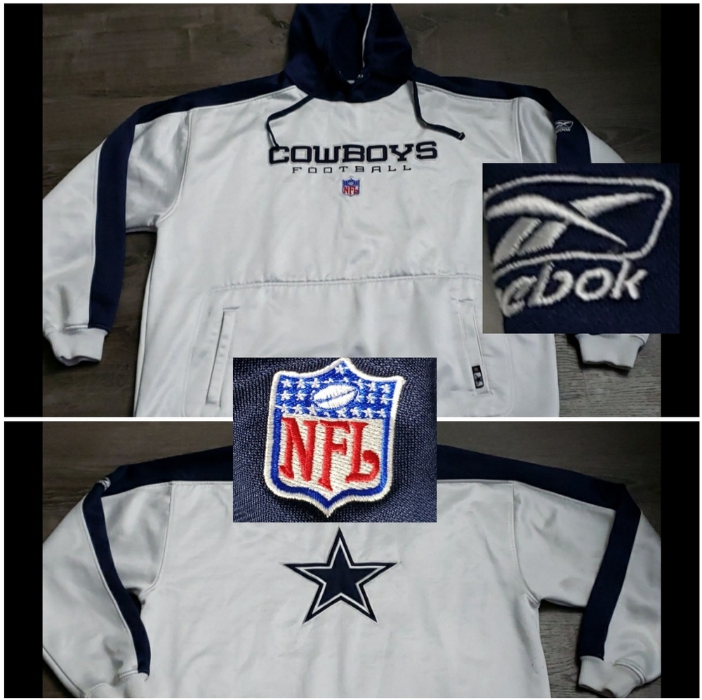 Vintage Reebok Dallas Cowboys NFL Colorblocked Dual Graphic Hoodie Sz 2X Y2K
